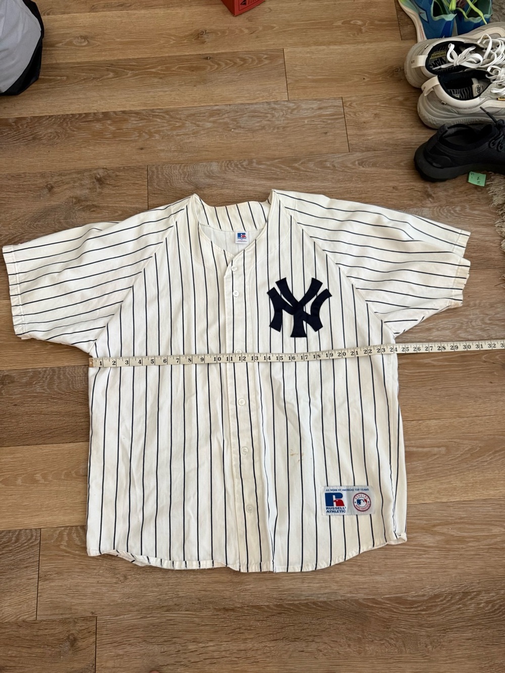 Russell Athletic New York Yankees Pinstripe Men’s Baseball Jersey - White/Navy